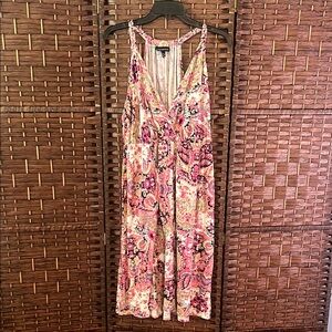 Pink and White Floral Dress with V-Neckline